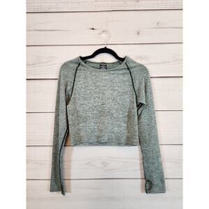 Victoria’s Secret PINK Active Womens Green Crew Neck Long Sleeve Crop‎ Top Large